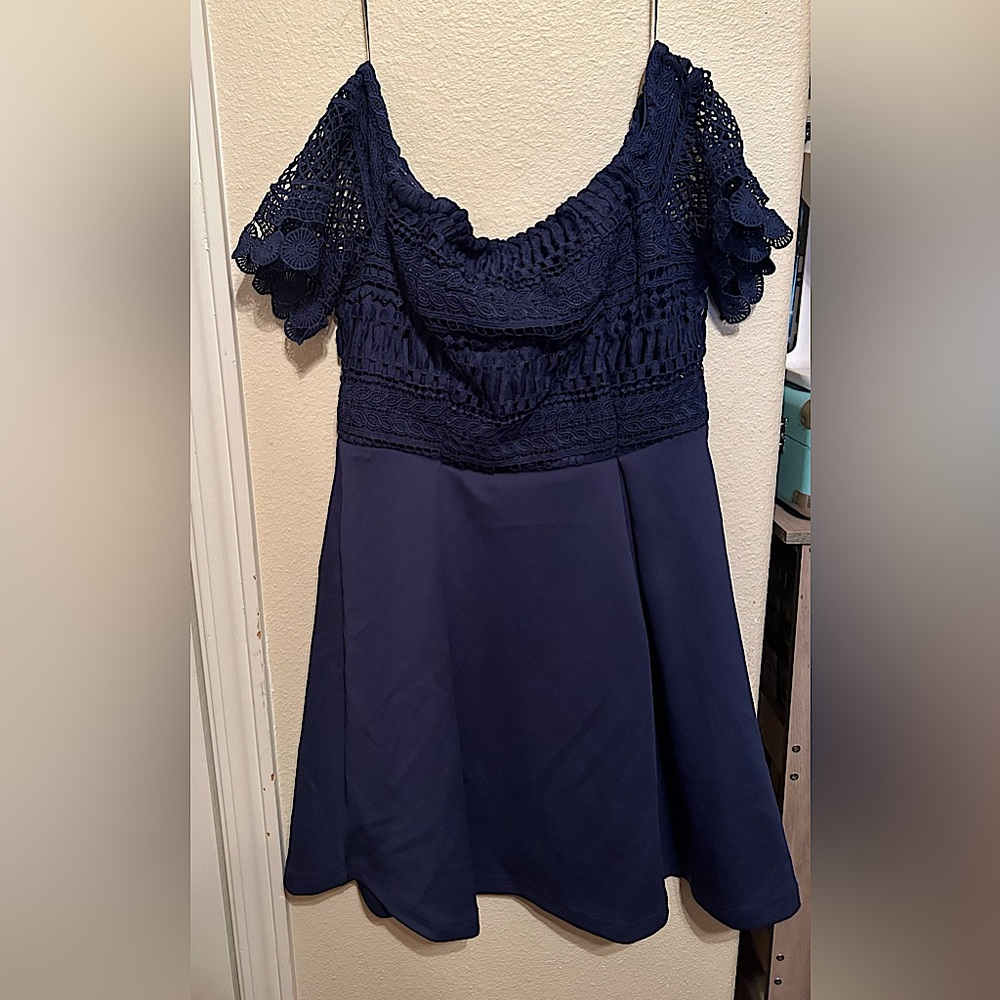 Francesca’s Off the Shoulders Navy Blue Dress